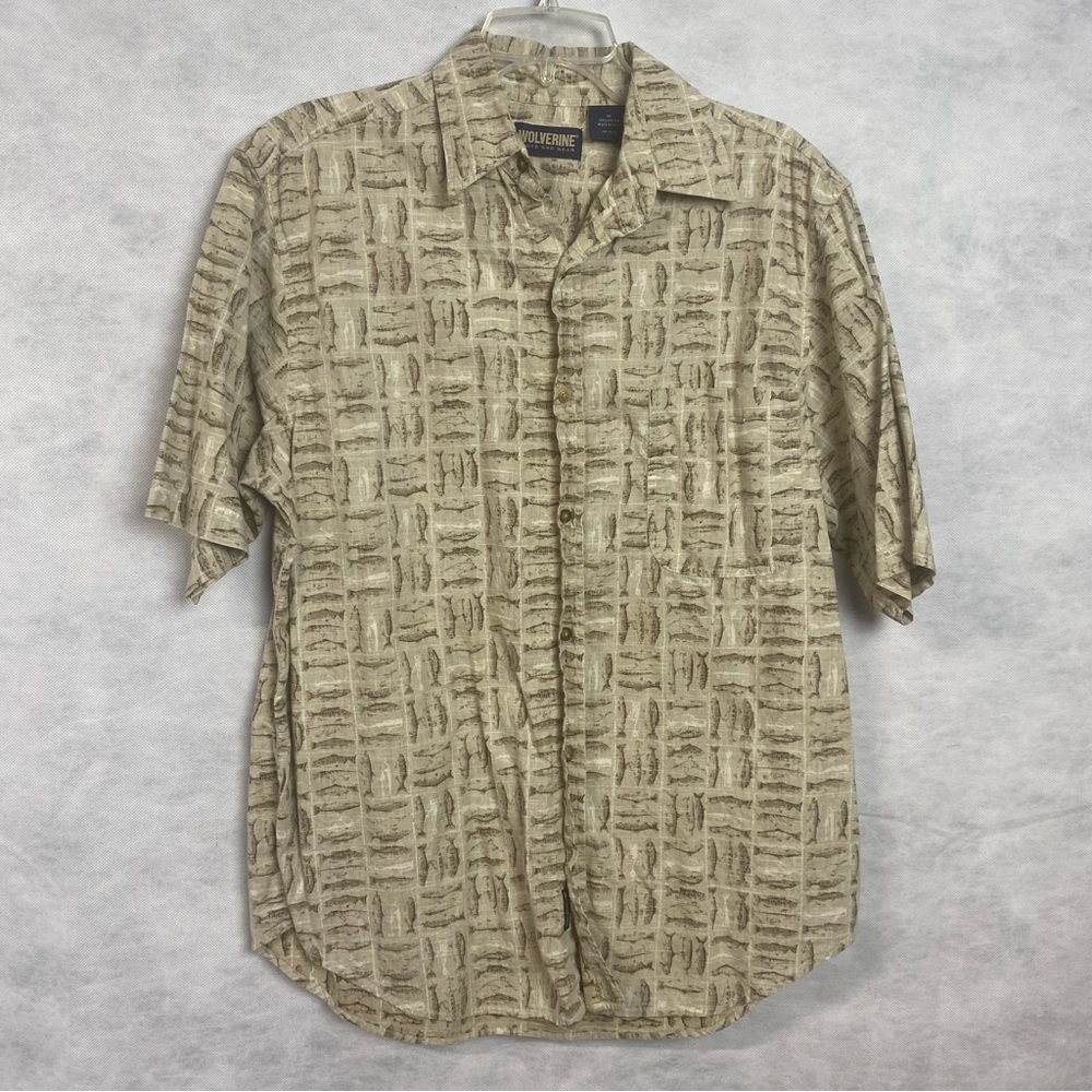Wolverine Men's Beige Patterned Button Down Shirt